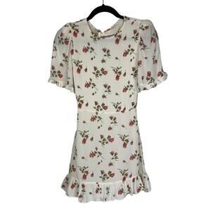 Reformation Floral Print Alaina Mini Dress Size 2 Ruffle Hem Tie Back Smocked